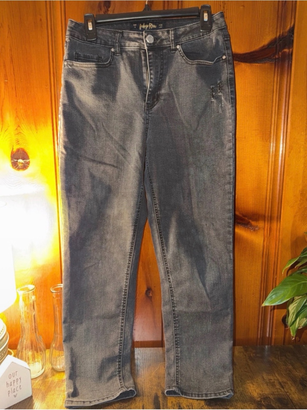 Womens Dark Gray Straight-Leg Jeans
